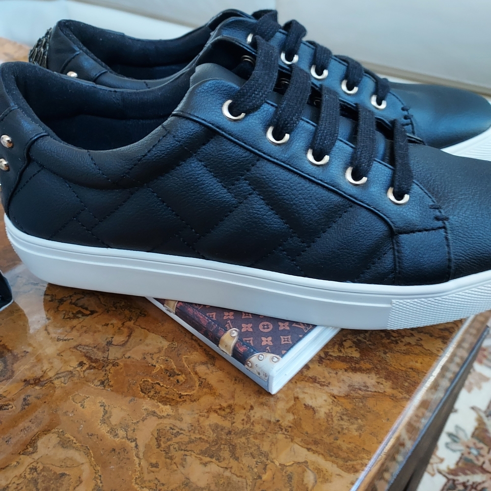 Kurt Geiger Black Quilted Sneakers with White Soles